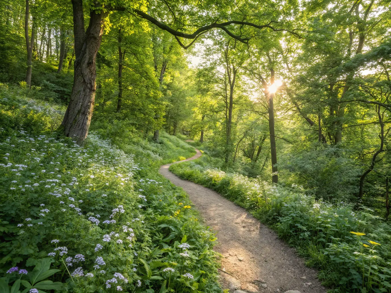 A well-maintained hiking trail winding through a lush forest, showcasing the association's commitment to preserving natural pathways.