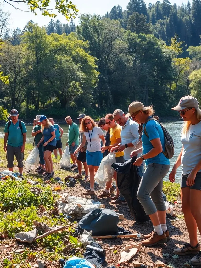 A group of volunteers collecting trash bags along a forest trail in Enchanet, France, showcasing the waste collection efforts of ASSOCIATION FESTIQUAD D ENCHANET.